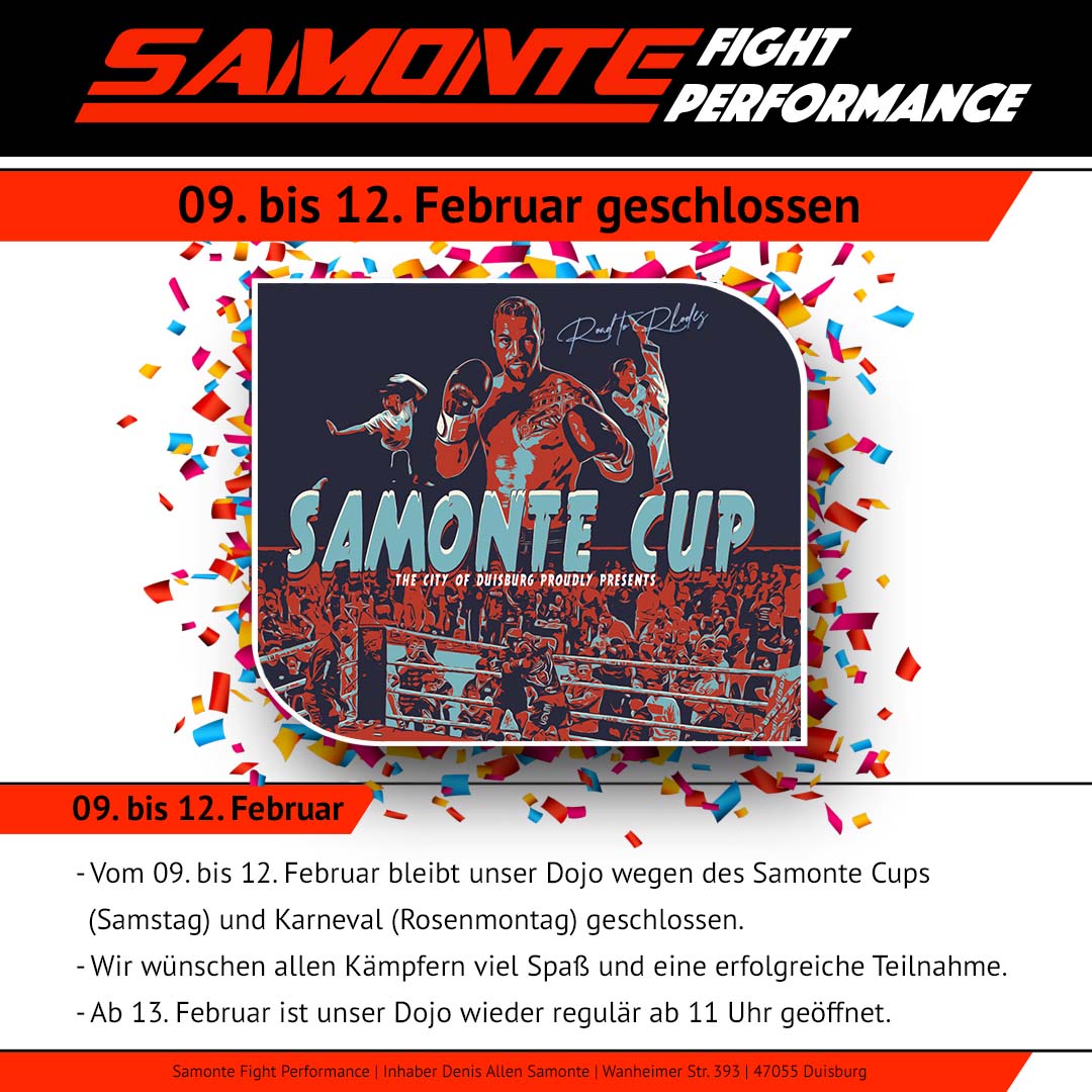 9.-12.Februar 2024 geschlossen wegen Samonte Cup & Karneval